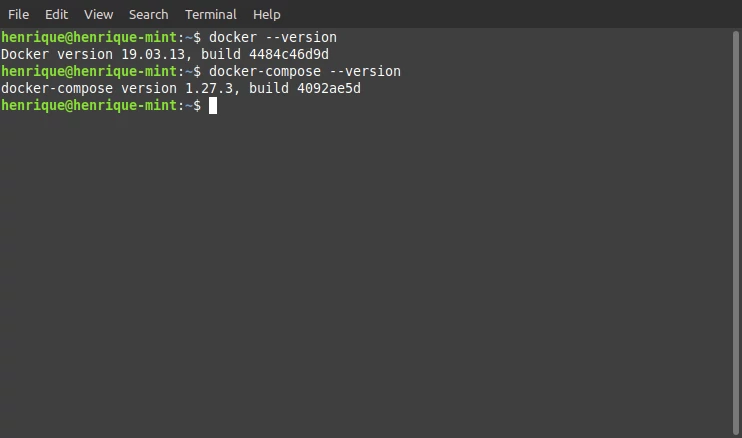 Versões do Docker e Docker Compose instaladas na minha máquina. Versões do Docker e Docker Compose instaladas na minha máquina.